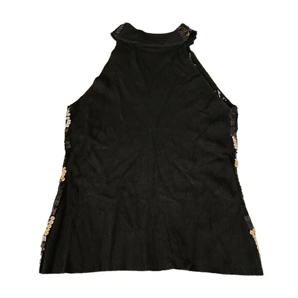 Forever Partners Women's Black/Gold Sequin Halter Top, Size S - Picture 2 of 6